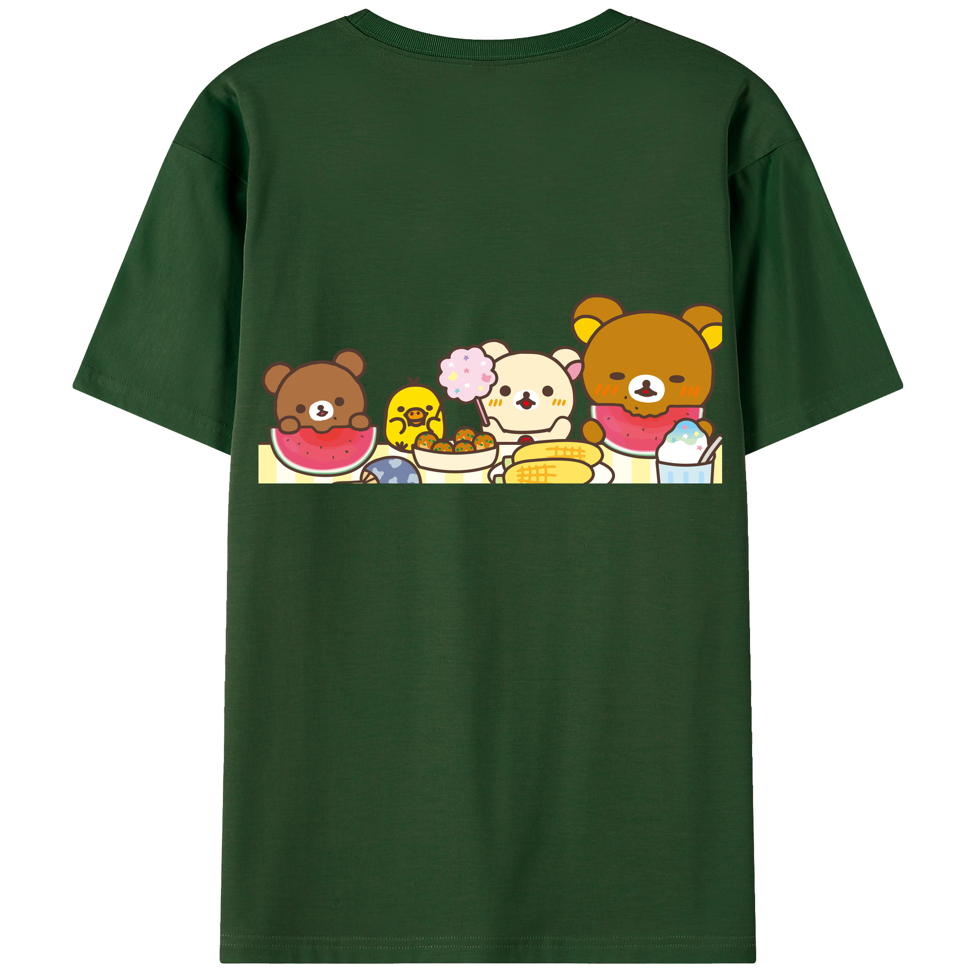 （画像用） リラックマ リラックマ キイロイトリ Rilakkuma Korilakkuma Kiiroitori 綿100％半袖Tシャツ（背面プリント）